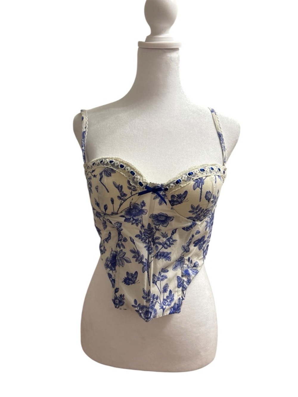TIC TOC blue floral corset cami top lace-up back